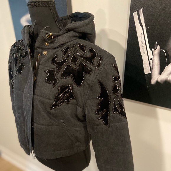 Free People Fleur De Lis Denim Puffer Jacket / Washed Black - Picture 11 of 11